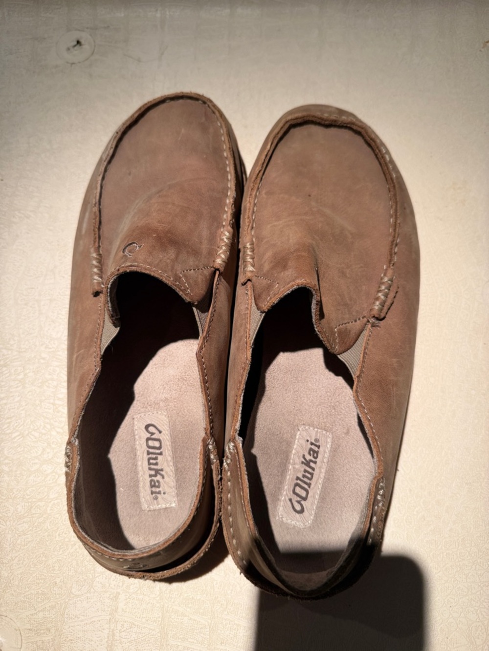 OluKai Men's Brown Leather Slip-On Loafers